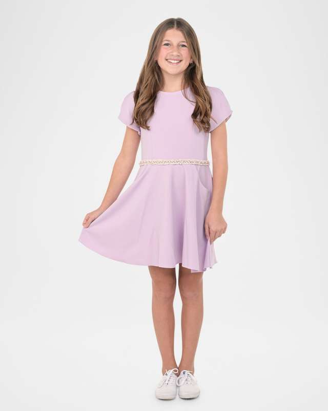 Girl's Joyce Dress W/ Embellished Waistband, Size 7-16